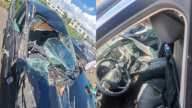 中國男歌手曬慘烈車禍照 車身變形 玻璃全碎
