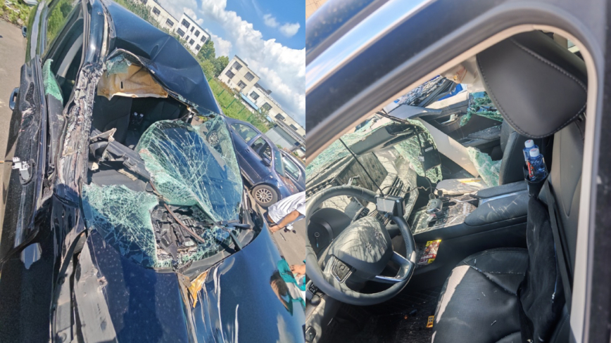 中國男歌手曬慘烈車禍照 車身變形 玻璃全碎