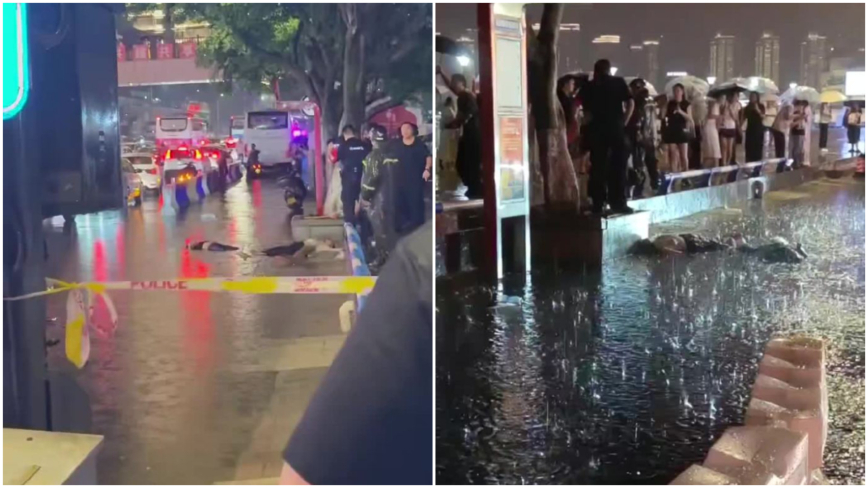 雷擊還是觸電?重慶洪崖洞2人倒臥水中生死不明(視頻)