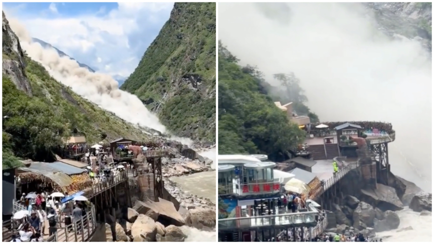 香格里拉虎跳峡发生山体滑坡 近期第三次(视频)