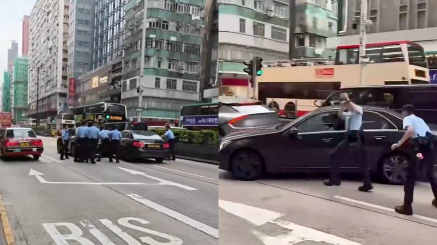 香港神秘私车遭查时疯逃 连撞4车和一警员（视频）