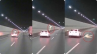 中國女高速隧道內突爬車頂跳車 驚悚影片曝光（視頻）