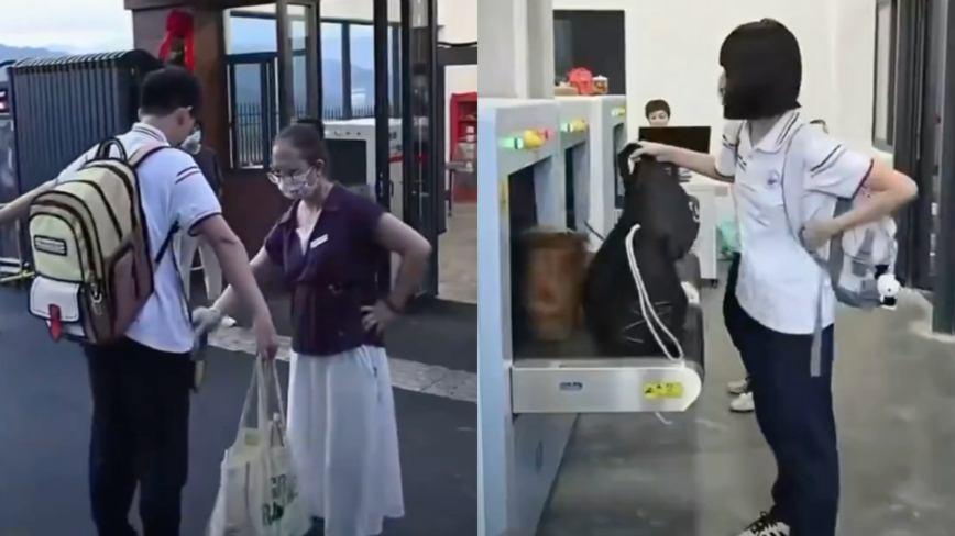 夸张！学生返校如海关入境 书包过X光机检测（视频）