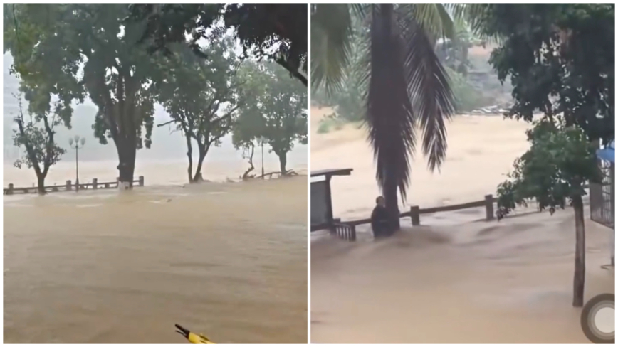 海南多地暴雨 保亭响水镇雨量高达921毫米 爆发山洪（视频）