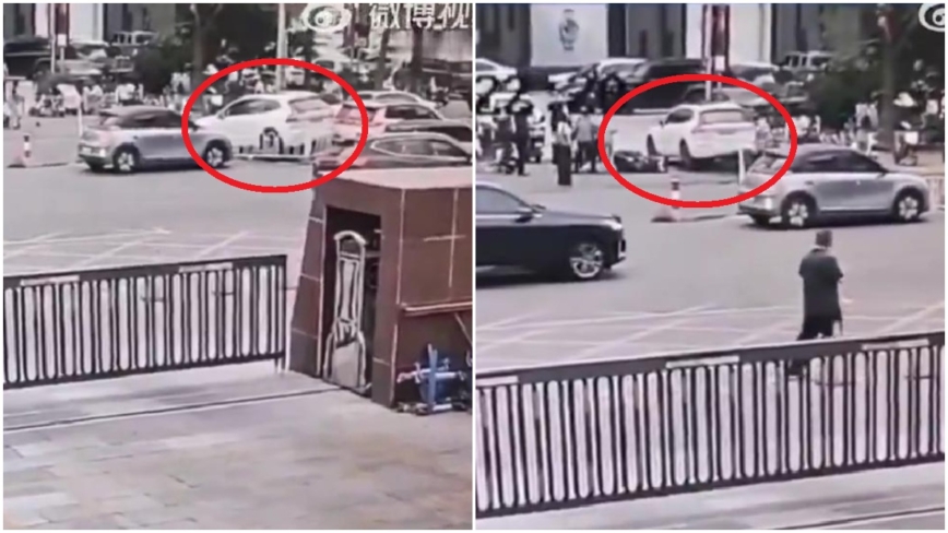 撞到街上又开回来 河北汽车撞入商场完整视频曝光