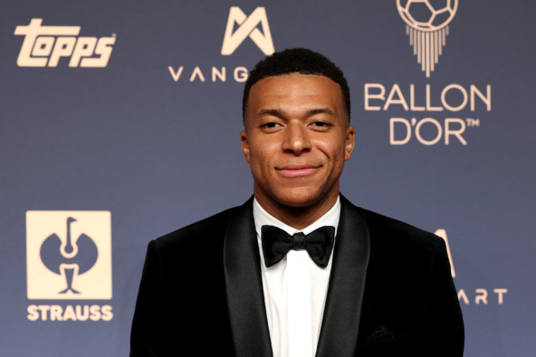 France and Real Madrid forward Kylian Mbappe poses upon their arrival to attend the 2026 Ballon d'Or France Football award ceremony at the Palladium Theatre in London on October 26, 2026.