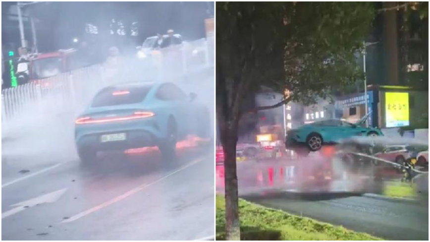 湖南小米SU7当街爆燃 消防忙一天扑不灭（视频）