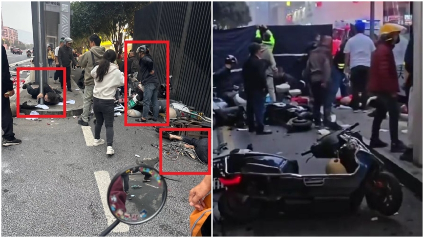 长沙汽车在公交站前冲撞人群 现场惨烈（视频）